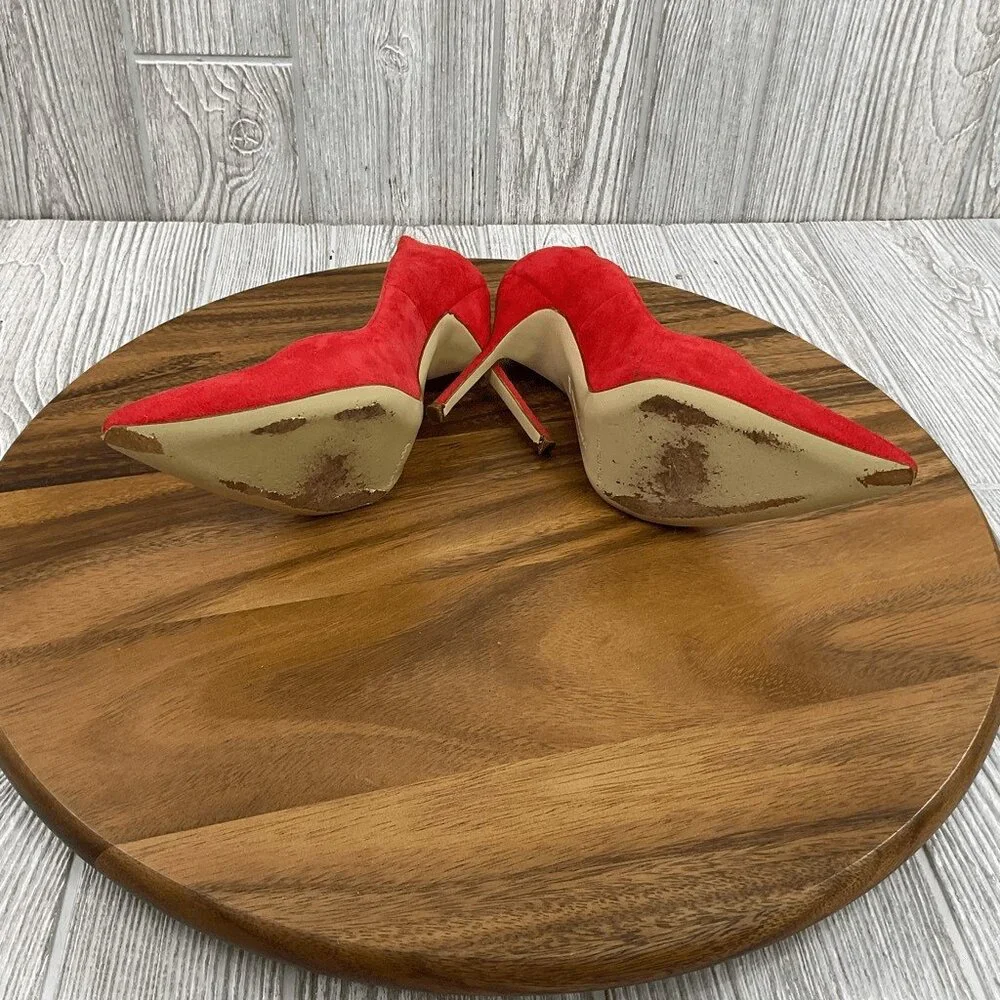 Manolo Blahnik BB 105 Red Suede Shoes Pumps Heels Pointed Toe